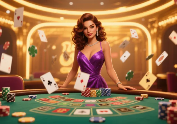 Mesa de bacará com fichas coloridas